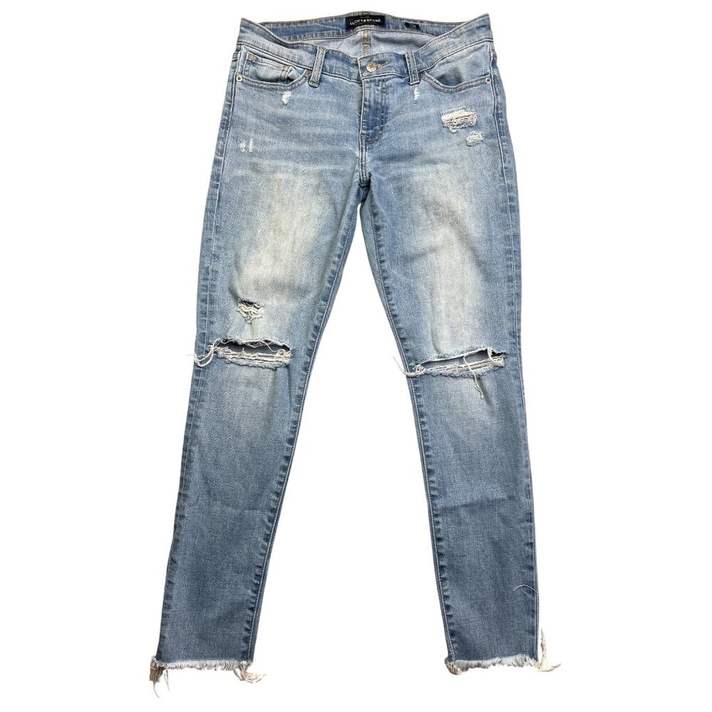 Lucky Brand Womens 5/28 Distressed Ankle Skinny Jeans Light Wash Frayed Hem